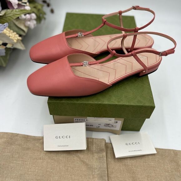 Women’s Gucci T strap, pink, leather GG ballet flats size 41 made in Italy - Picture 8 of 8